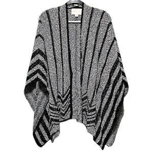 Paper‎ Crane Women's Striped Open Front Knit Poncho Sweater Gray Black Medium